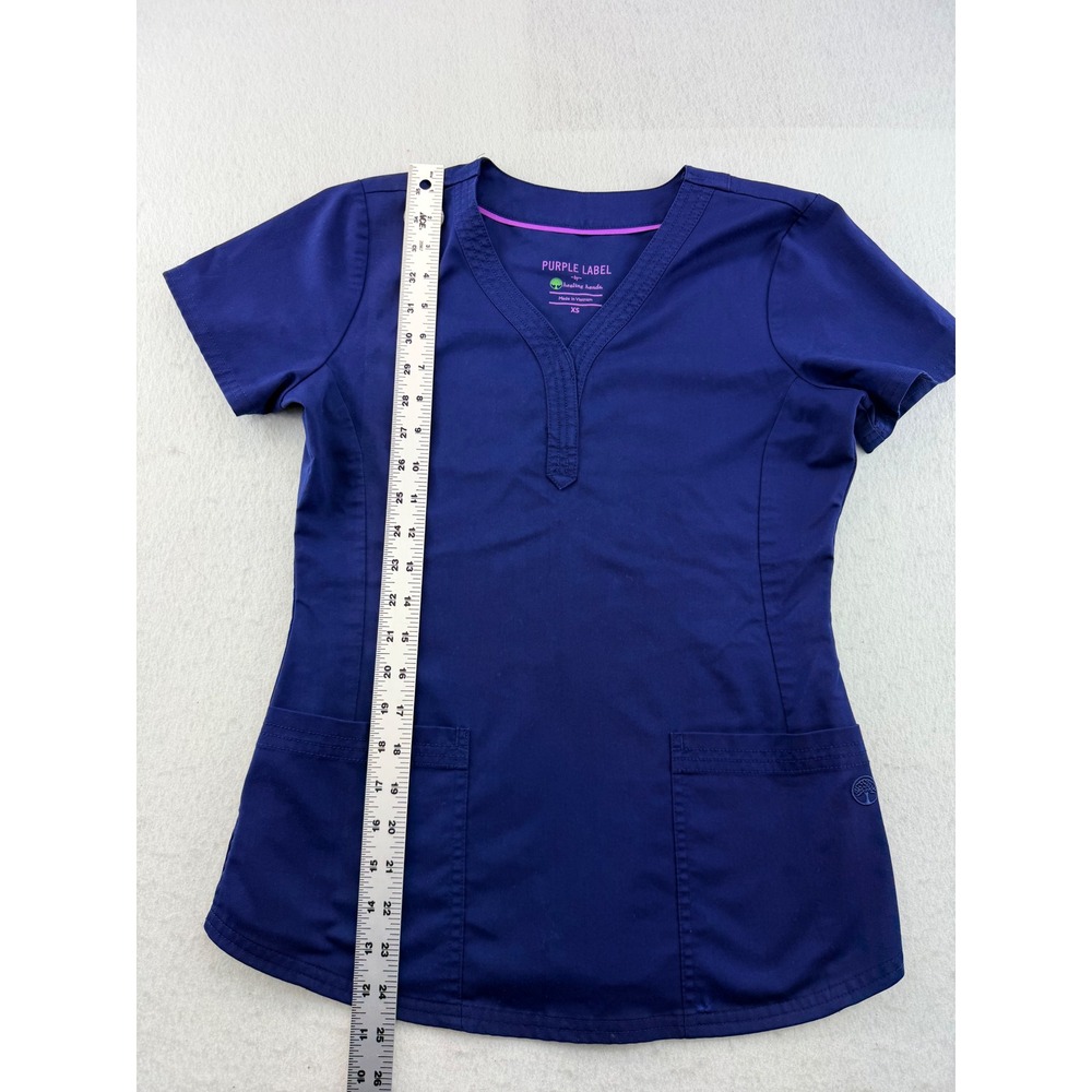 Healing Hands Purple Label Navy Blue Y-Neck Scrub Top Style 2167 XS - Picture 4 of 10